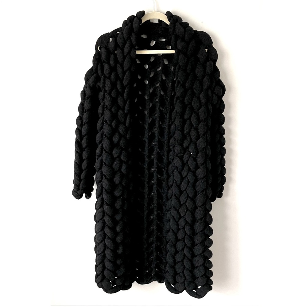 Vintage style puffy braided cardigan sweater